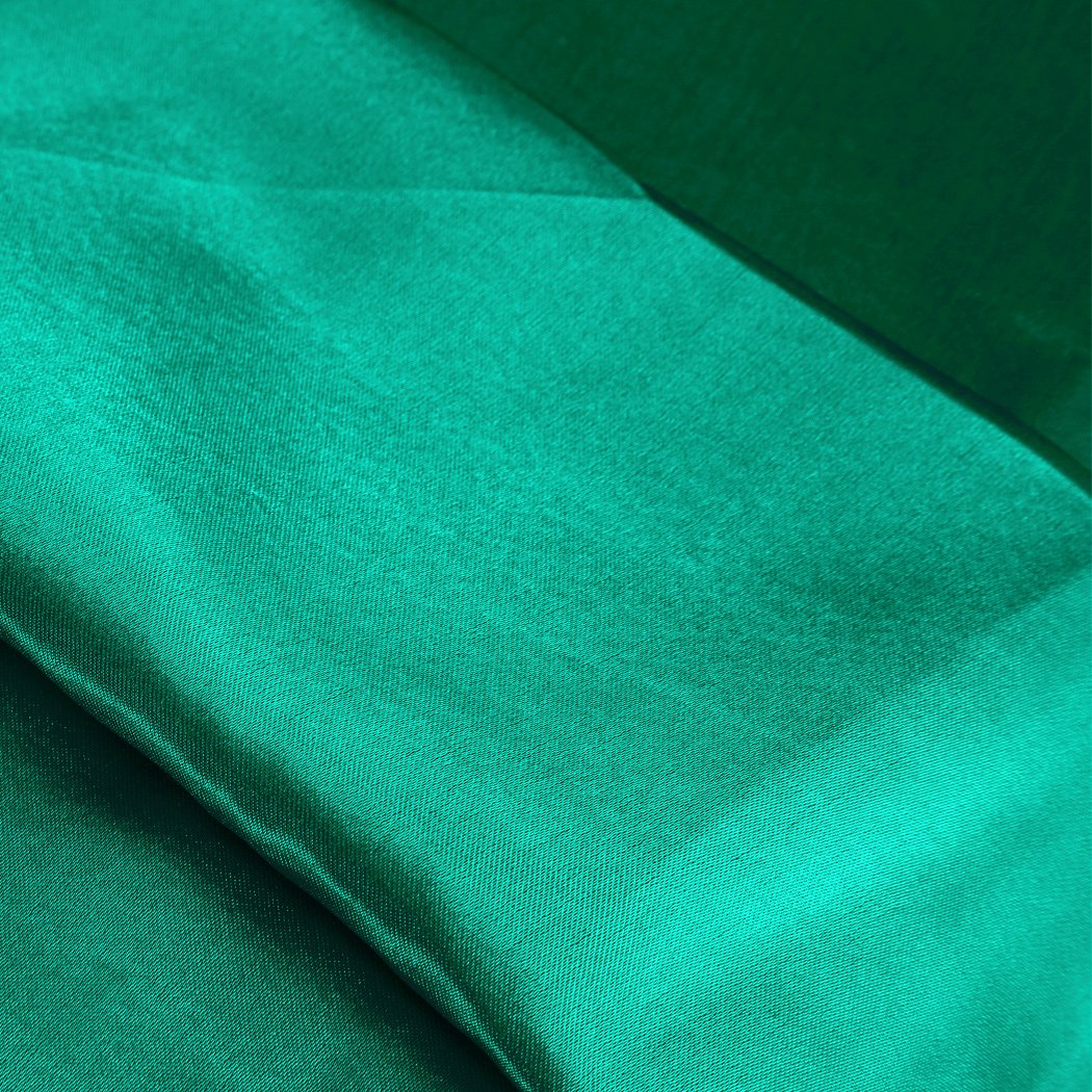DreamZ Ultra Soft Silky Satin Bed Sheet Set in Queen Size, Teal color, showcasing a smooth and shiny texture with fitted sheet and pillowcases.