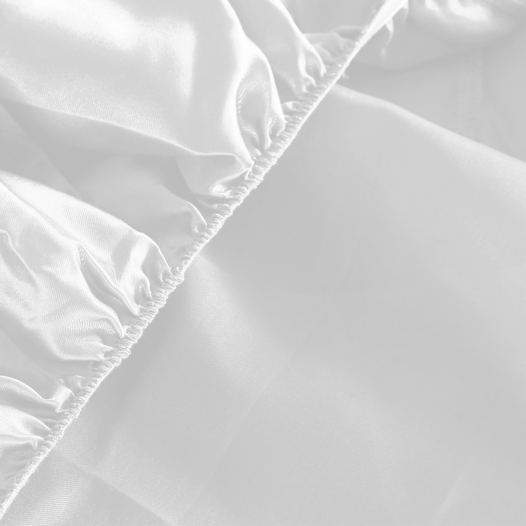 DreamZ Ultra Soft Silky Satin Bed Sheet Set in Queen Size, featuring a smooth white satin finish, perfect for luxurious bedroom decor.