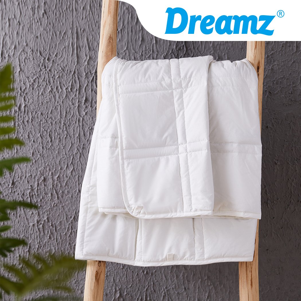 DreamZ Weighted Blanket in white, made of 100% hypoallergenic cotton, designed for adults to provide deep relaxation and stress relief.