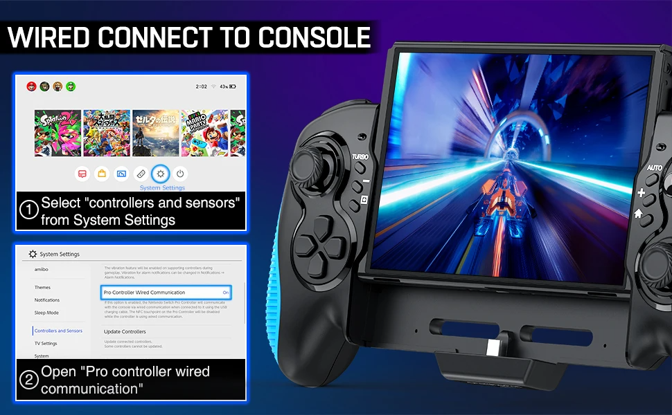 Dual Vibration Handheld Controller Grip Gamepad designed for Nintendo Switch, featuring ergonomic design and turbo functionality.