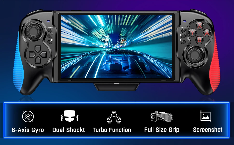 Dual Vibration Handheld Controller Grip Gamepad designed for Nintendo Switch, featuring ergonomic design and turbo functionality.