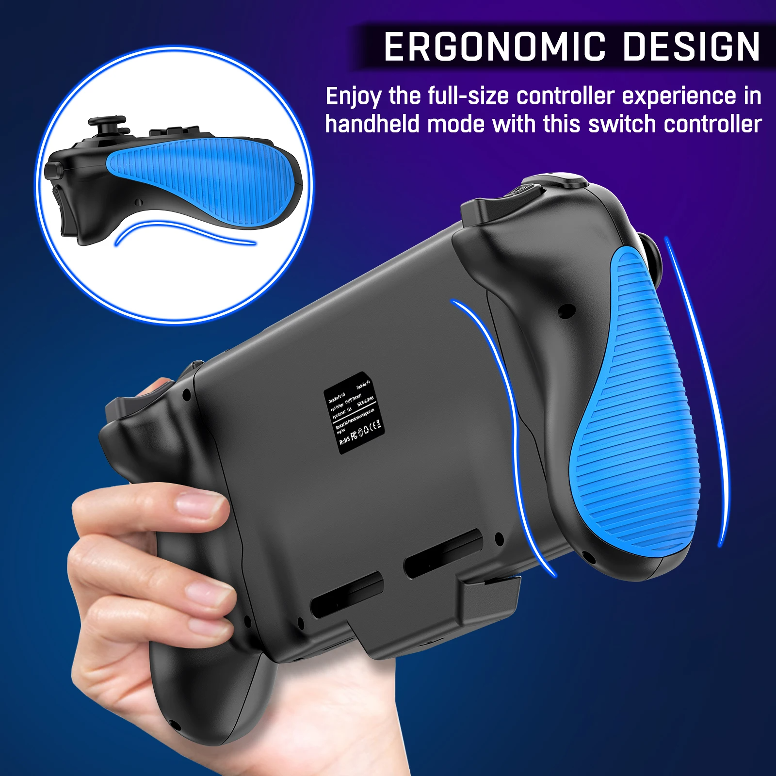 Dual Vibration Handheld Controller Grip Gamepad designed for Nintendo Switch, featuring ergonomic design and turbo functionality.