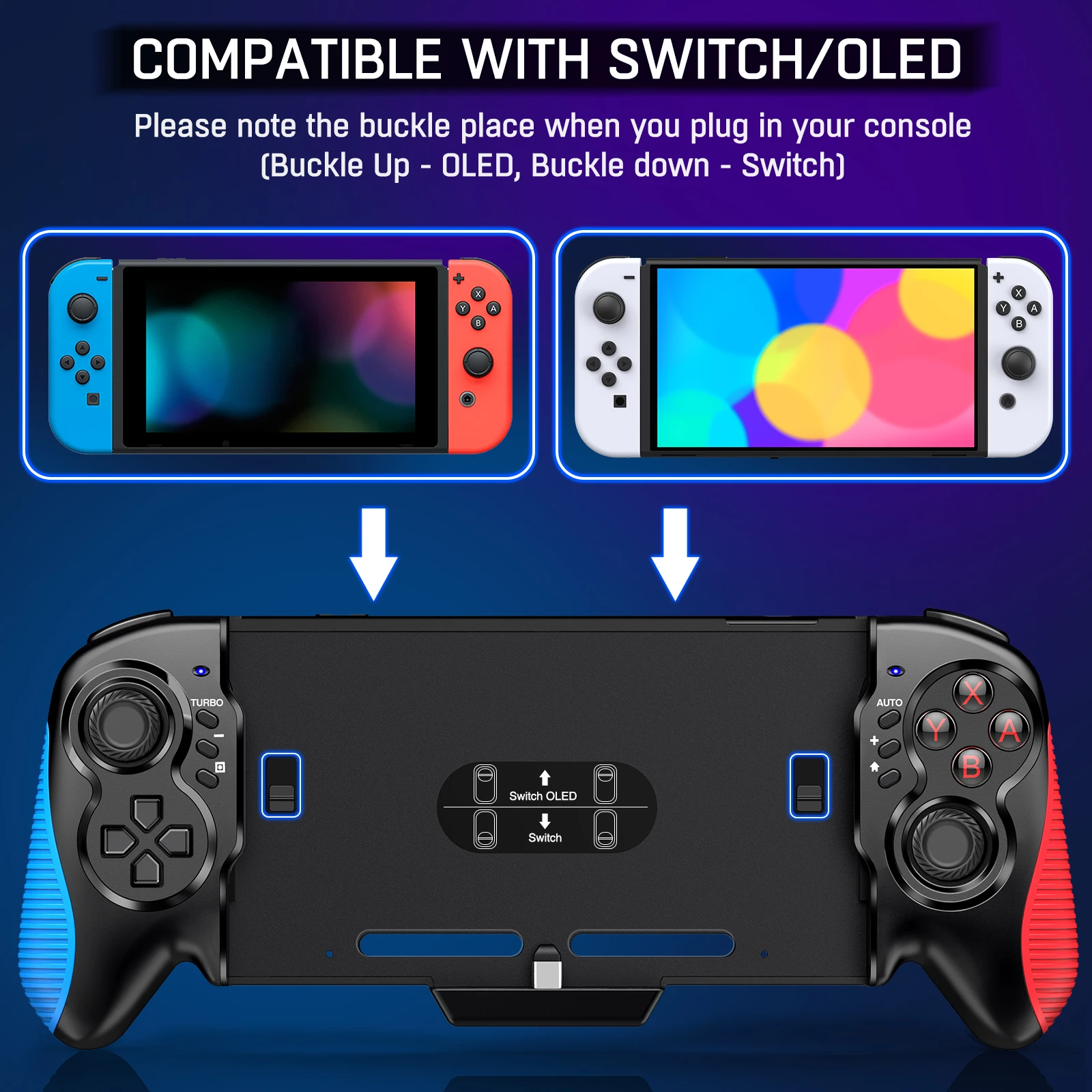 Dual Vibration Handheld Controller Grip Gamepad designed for Nintendo Switch, featuring ergonomic design and turbo functionality.