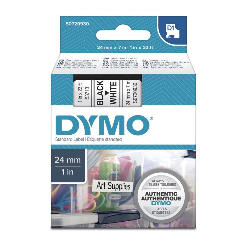 DYMO Black on White 24mmx7m Tape roll showcasing its premium quality and clear labeling capabilities.