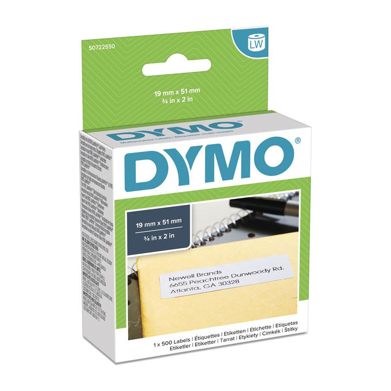 A roll of DYMO LW 19mm x 51mm white labels, showcasing premium quality and ideal for POS stations.