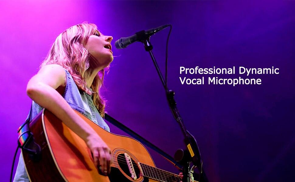 Dynamic Vocal Cardioid Handheld Microphone with On/Off Switch, ideal for teaching, karaoke, and live speeches, featuring a sleek design and durable build.