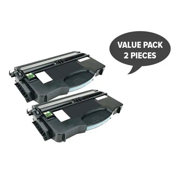 Two E120 Premium Generic Laser Cartridges designed for Lexmark printers, showcasing their sleek design and compatibility.