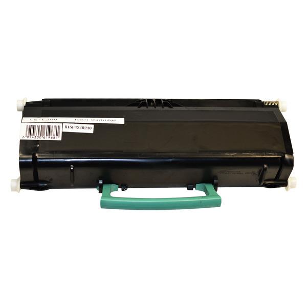 E260 Black Generic Toner Cartridge for Lexmark printers, showcasing its sleek design and packaging.