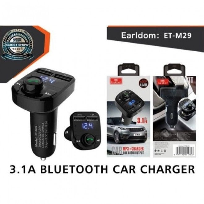 Earldom M29 Wireless Car Kit FM Transmitter with LCD screen and USB support, designed for easy music streaming in vehicles.