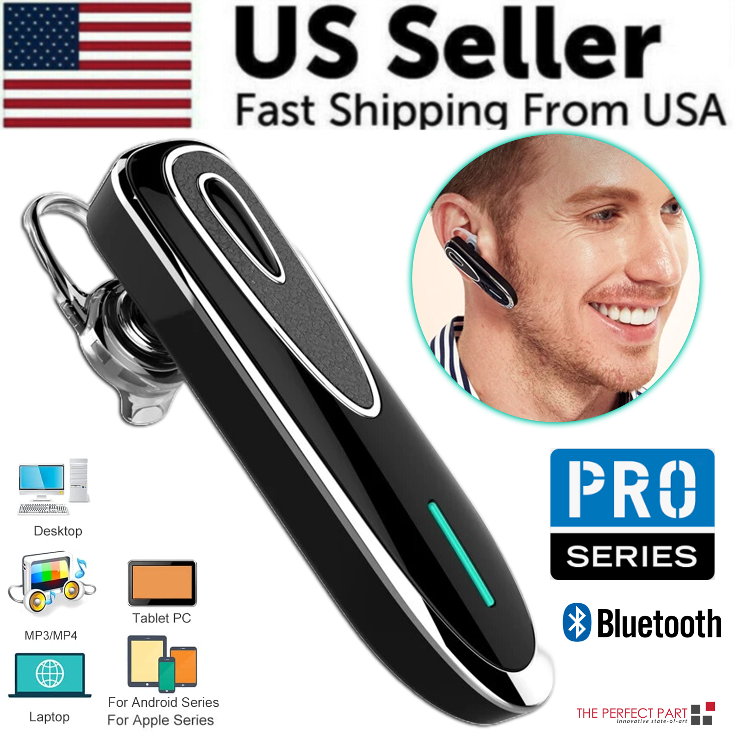 Earpiece Bluetooth Wireless Handsfree Driving Headset with adjustable earbud and microphone, designed for comfort and clarity during calls.
