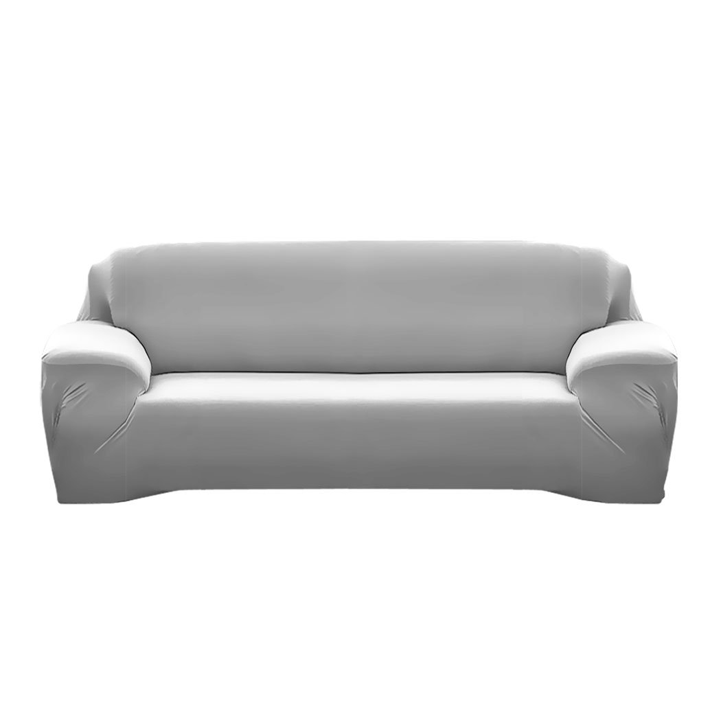Grey Easy Fit Stretch Couch Sofa Slipcover for 3-seater, showcasing its stretchable fabric and modern design.