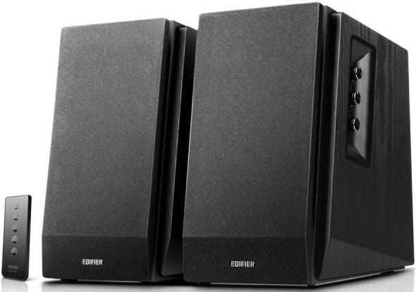 EDIFIER R1700BT Bluetooth Lifestyle Bookshelf Studio Speakers in Black, showcasing sleek design and compact size.