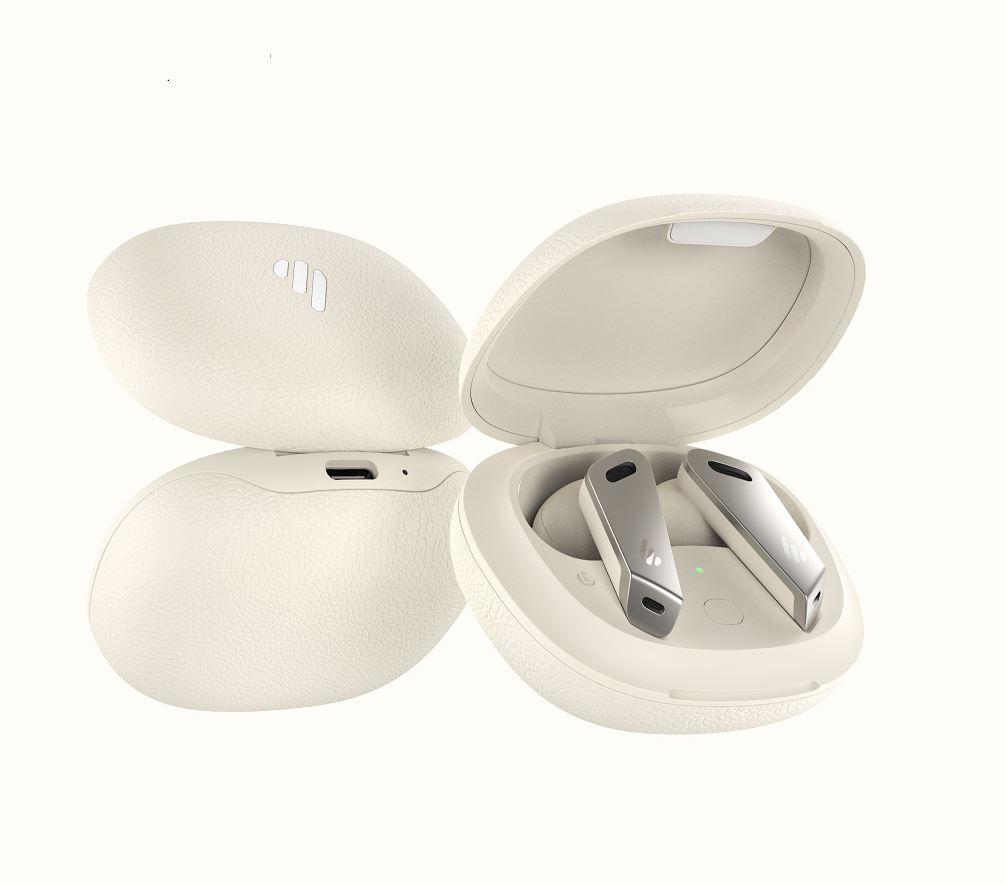 EDIFIER TWSNB2 True Wireless Earbuds in white, showcasing sleek design and advanced features like Active Noise Cancellation.