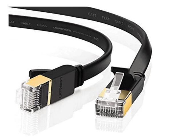 Edimax 20m Black 10GbE Shielded CAT7 Network Cable, flat design for easy installation and high-speed data transfer.