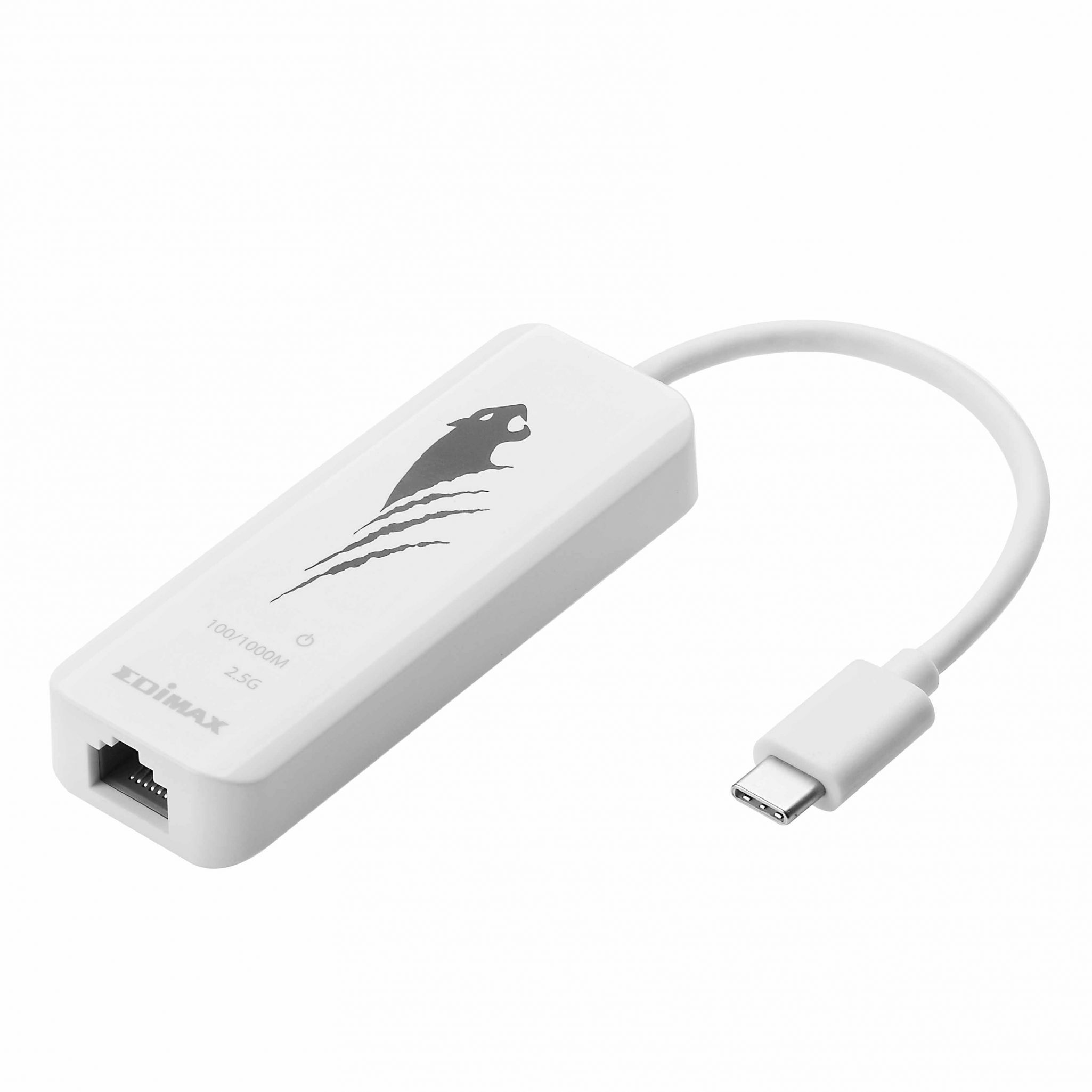 EDIMAX EU-4307 USB Type-C to 2.5G Gigabit Ethernet Adapter with LED indicators and compact design.