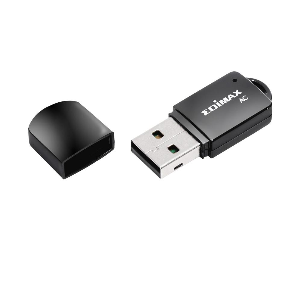 EDIMAX EW-7811UTC AC600 Wireless Dual-Band Mini USB Adapter with USB connector and WPS button.