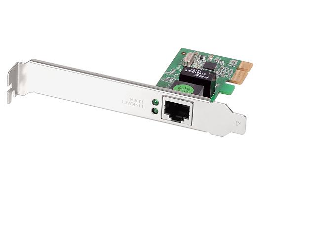 EDIMAX GbE PCIe Adapter featuring Realtek RTL8168E chipset, designed for Gigabit Ethernet connectivity with low-profile design.