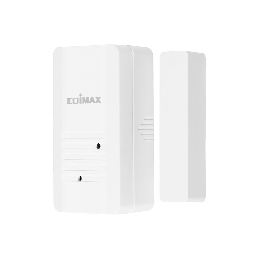 EDIMAX Smart Wireless Door & Window Sensor in a modern home setting, showcasing its slim design and functionality.