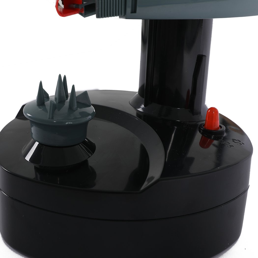 Electric Automatic Peeler in black color, designed for peeling various fruits and vegetables effortlessly, featuring a non-slip base and stainless steel blades.