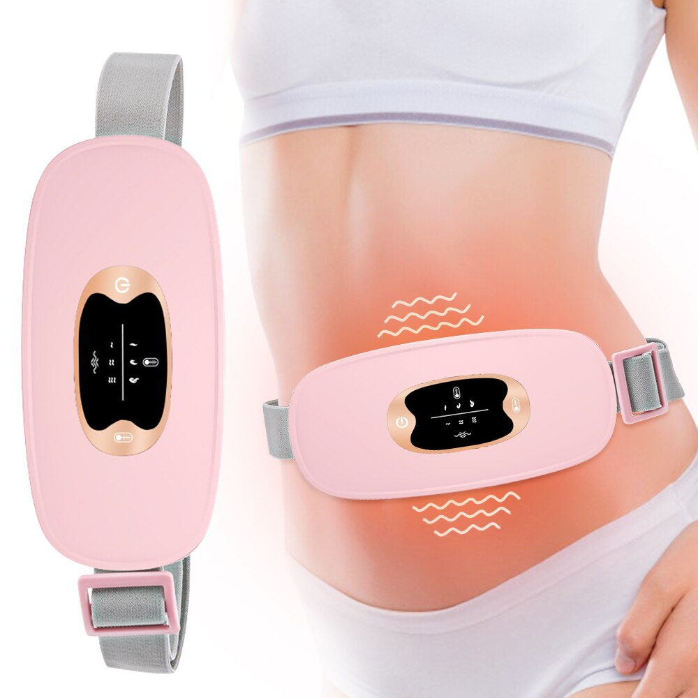 Electric Heating Menstrual Vibration Pad Belt designed for period pain relief, featuring adjustable waistband and USB charging.