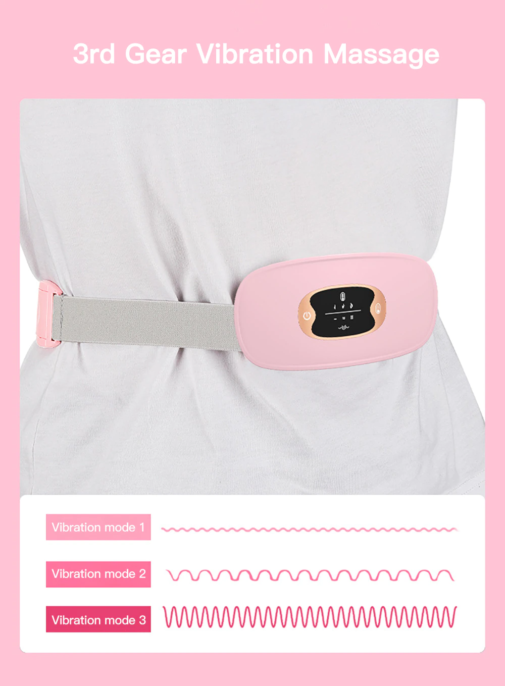 Electric Heating Menstrual Vibration Pad Belt designed for period pain relief, featuring adjustable waistband and USB charging.