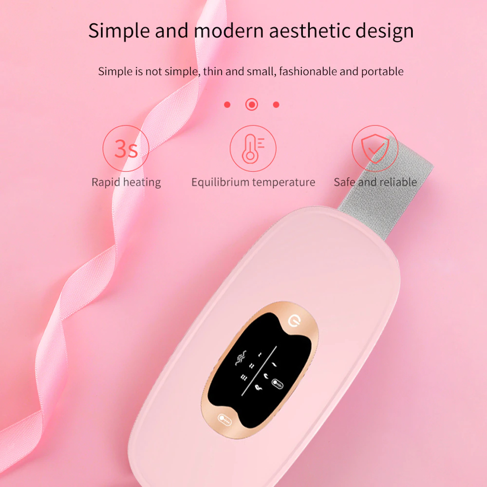 Electric Heating Menstrual Vibration Pad Belt designed for period pain relief, featuring adjustable waistband and USB charging.