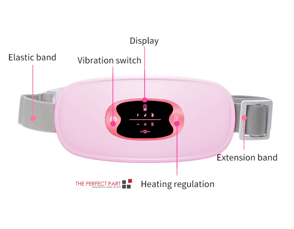 Electric Heating Menstrual Vibration Pad Belt designed for period pain relief, featuring adjustable waistband and USB charging.