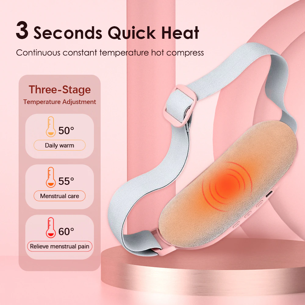 Electric Heating Menstrual Vibration Pad Belt designed for period pain relief, featuring adjustable waistband and USB charging.