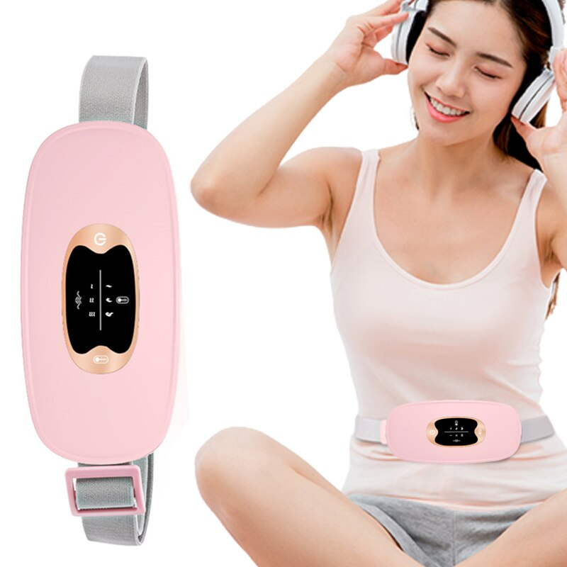 Electric Heating Menstrual Vibration Pad Belt designed for period pain relief, featuring adjustable waistband and USB charging.