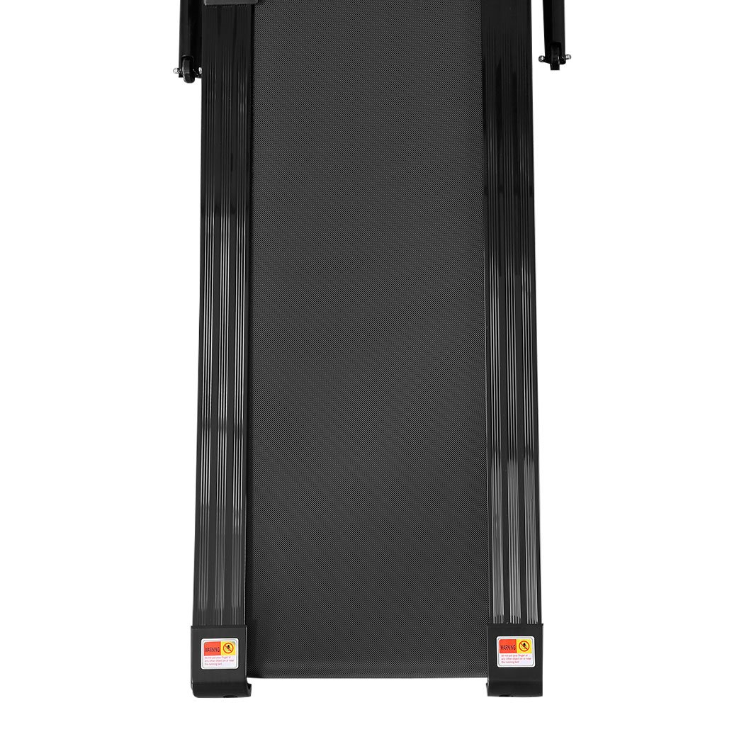 Electric treadmill designed for home gym use, featuring a foldable design, LCD screen, and anti-slip running belt.