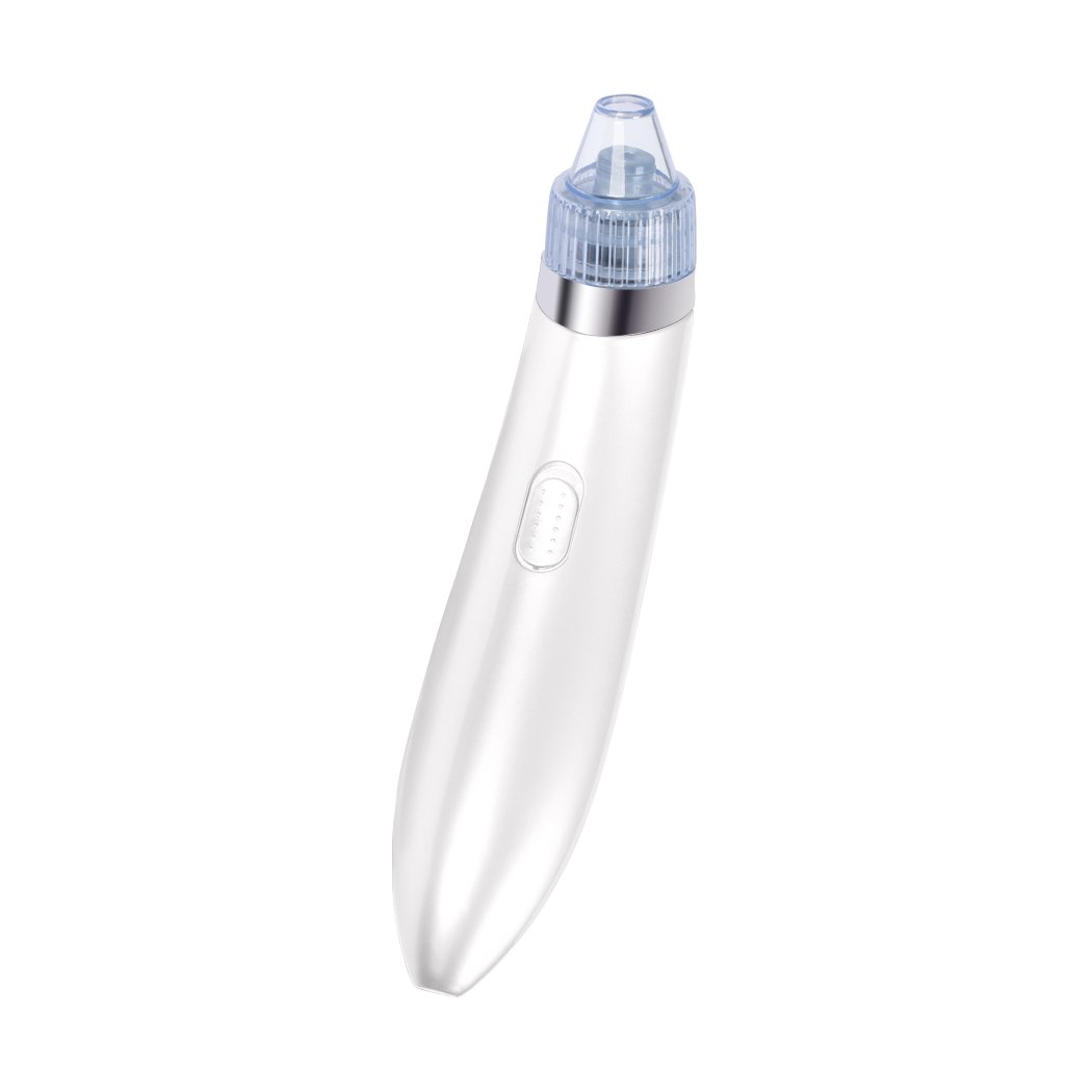 Electric Vacuum Pore Cleaner in white color with multiple suction heads for blackhead removal and acne treatment.