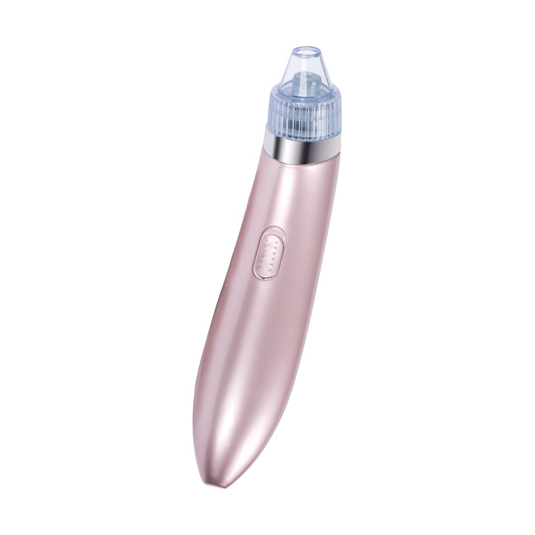 Electric Vacuum Pore Cleaner in rose gold color with multiple suction heads for blackhead removal and acne treatment.