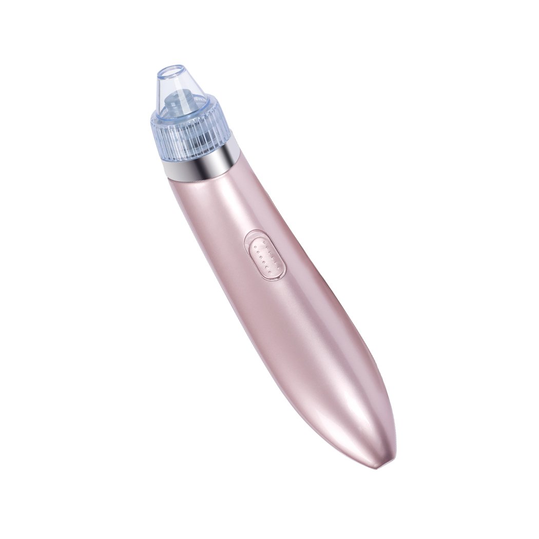 Electric Vacuum Pore Cleaner in rose gold color with multiple suction heads for blackhead removal and acne treatment.