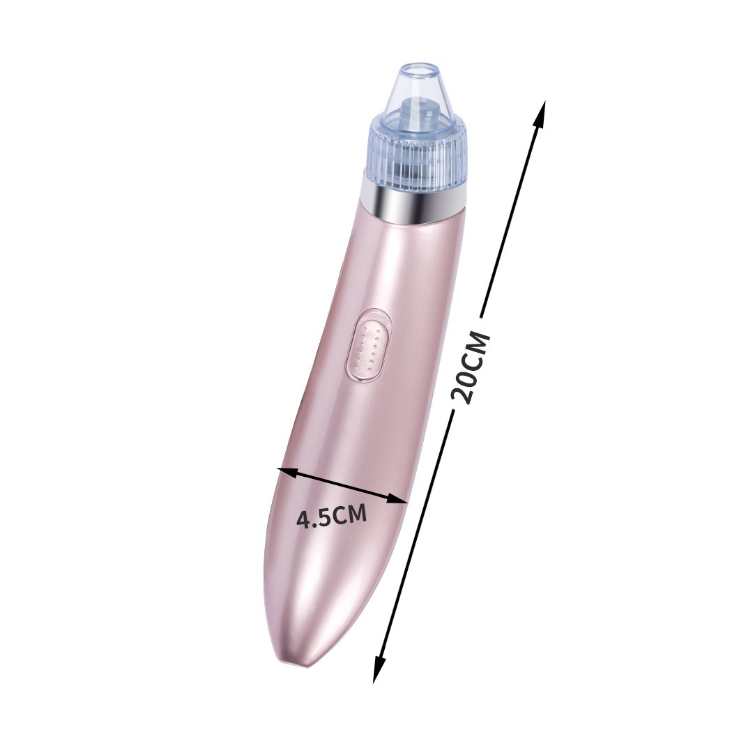 Electric Vacuum Pore Cleaner in rose gold color with multiple suction heads for blackhead removal and acne treatment.