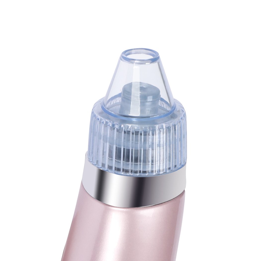 Electric Vacuum Pore Cleaner in rose gold color with multiple suction heads for blackhead removal and acne treatment.