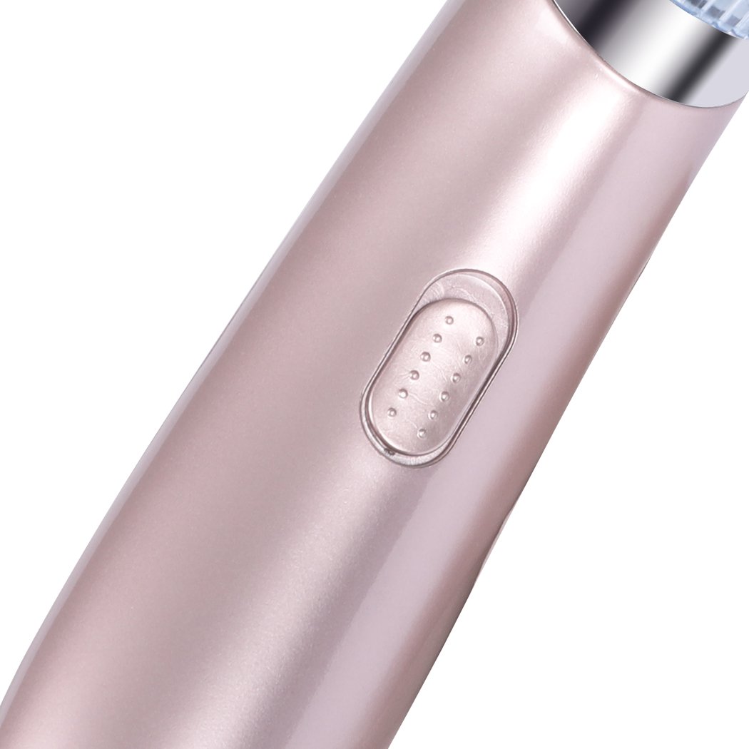 Electric Vacuum Pore Cleaner in rose gold color with multiple suction heads for blackhead removal and acne treatment.