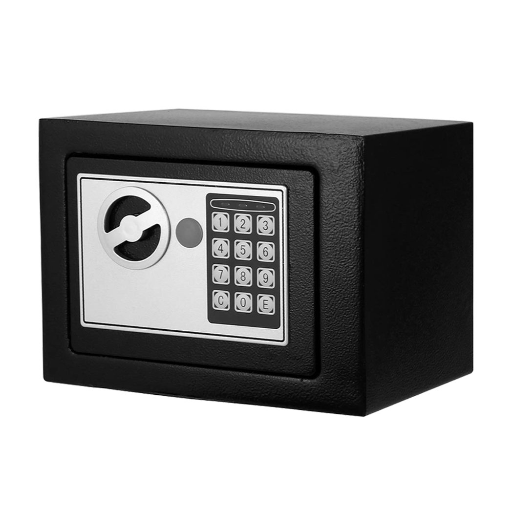 Electronic Safe Digital Security Box in black, featuring a digital keypad and solid steel construction, ideal for home and office use.