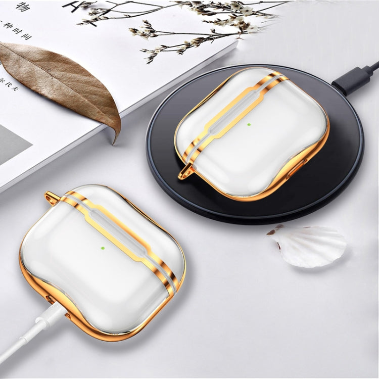 Electroplating Frame and Transparent TPU Earphone Protective Case for Apple AirPods 3, showcasing its stylish design and protective features.