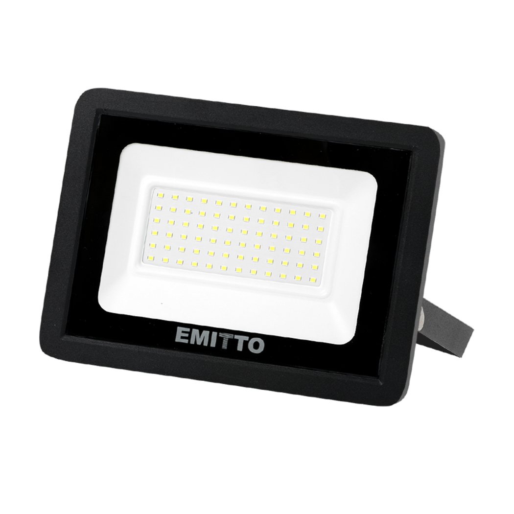 Emitto LED Flood Light 50W with adjustable frame and tempered glass, designed for outdoor use.