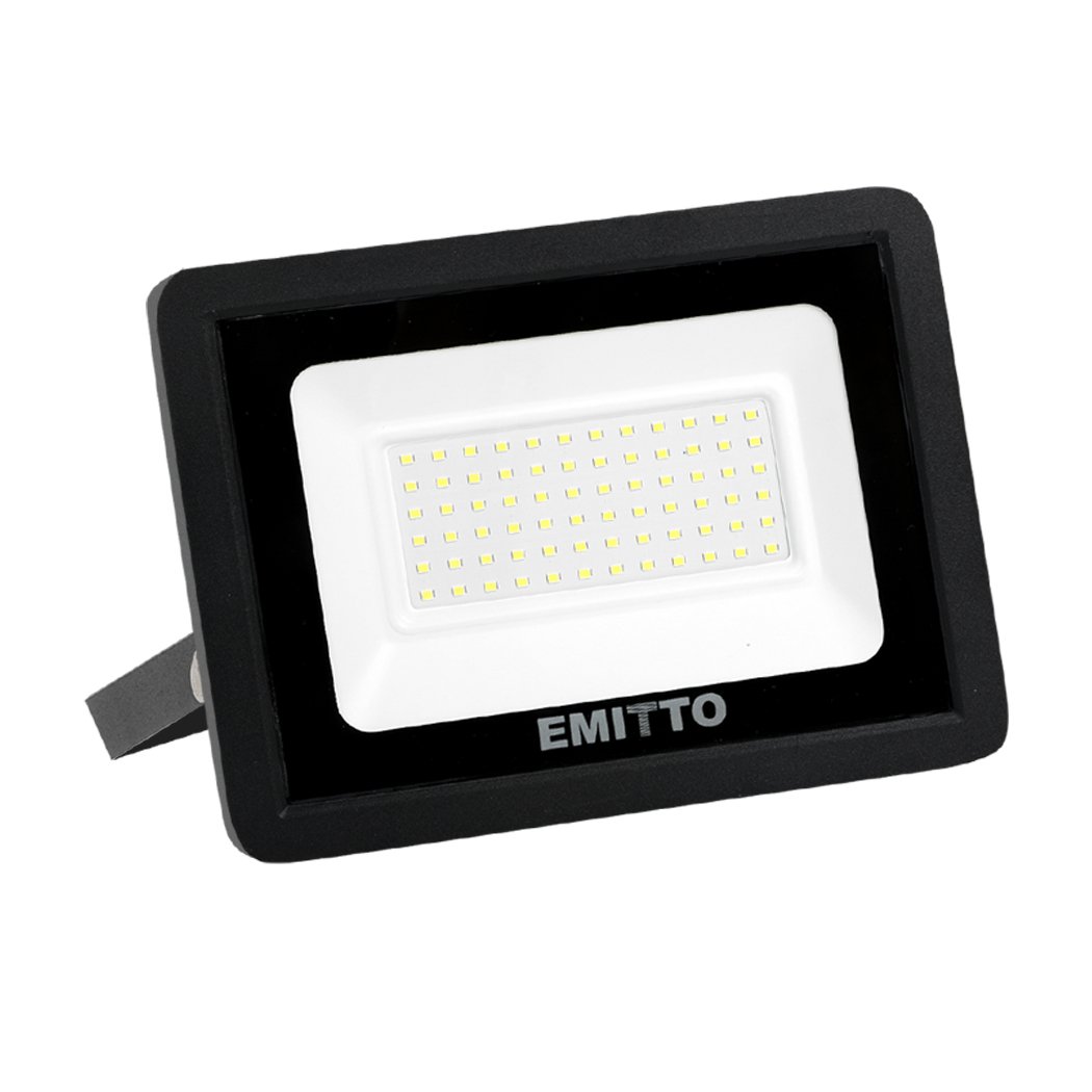 Emitto LED Flood Light 50W with adjustable frame and tempered glass, designed for outdoor use.