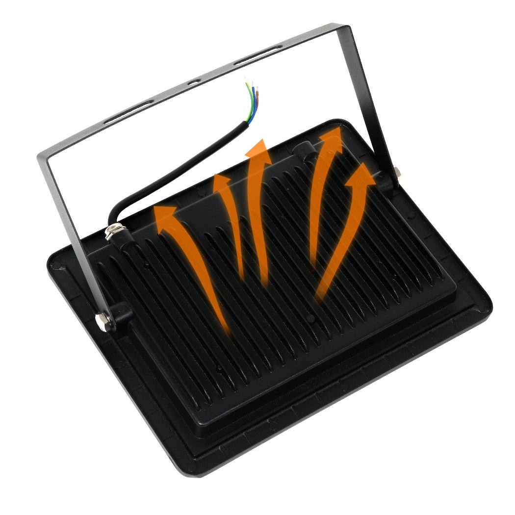 Emitto LED Flood Light 50W with adjustable frame and tempered glass, designed for outdoor use.