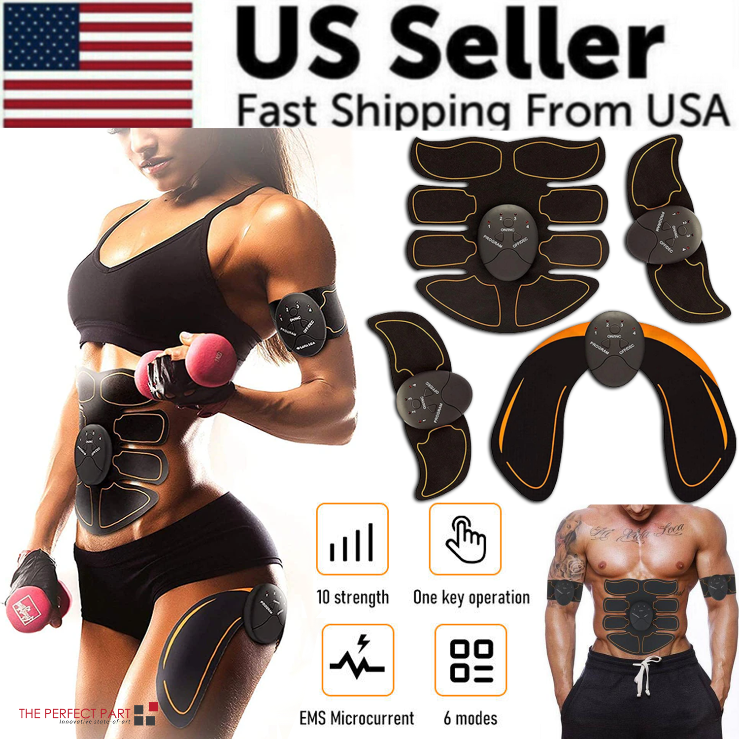 EMS Abdominal Muscle Toning Trainer with gel pads for effective muscle stimulation and toning.