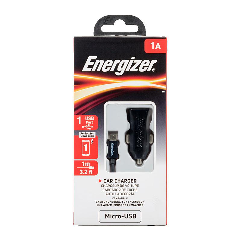 ENERGIZER CarCharger Micro-USB with compact design for fast charging in vehicles.