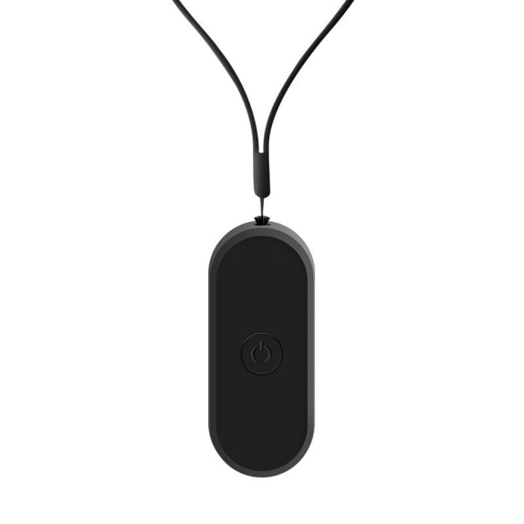 EP206 Hanging Neck Negative Ion Necklace Air Purifier in black, showcasing its sleek design and portable features.