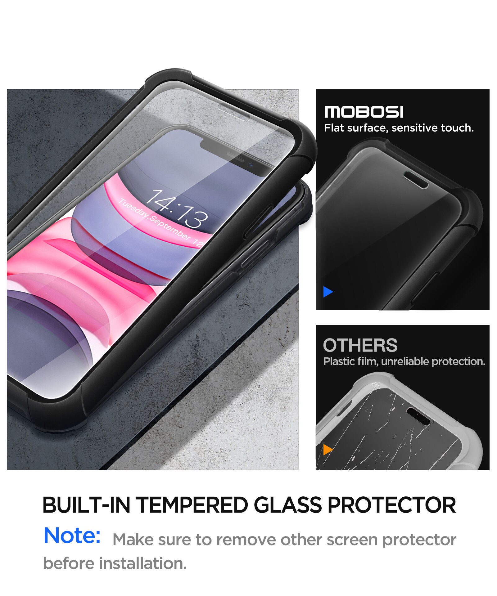 Epoch Series Case for iPhone 11 showcasing full-body drop protection and built-in screen protector in a sleek design.