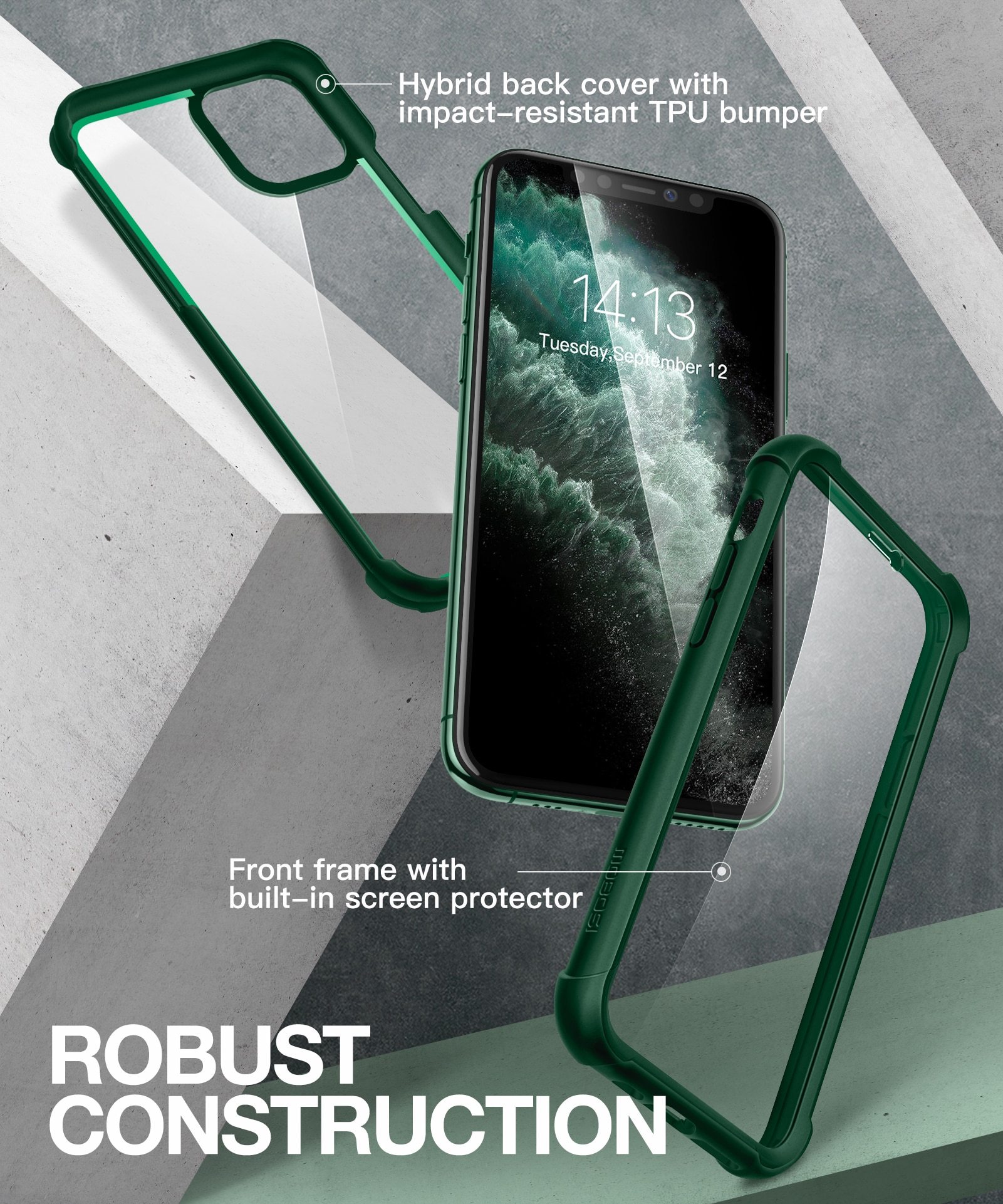 Epoch Series Case for iPhone 11 showcasing full-body drop protection and built-in screen protector in a sleek design.