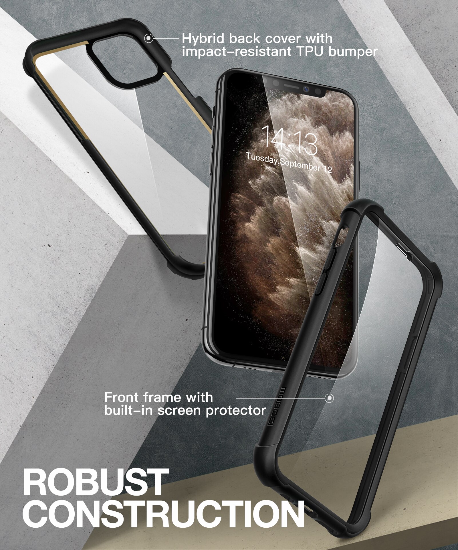 Epoch Series Case for iPhone 11 showcasing full-body drop protection and built-in screen protector in a sleek design.