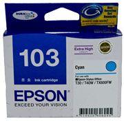 EPSON 103 Cyan High Capacity Cartridge for TX600FW printer, showcasing vibrant color and high print yield.