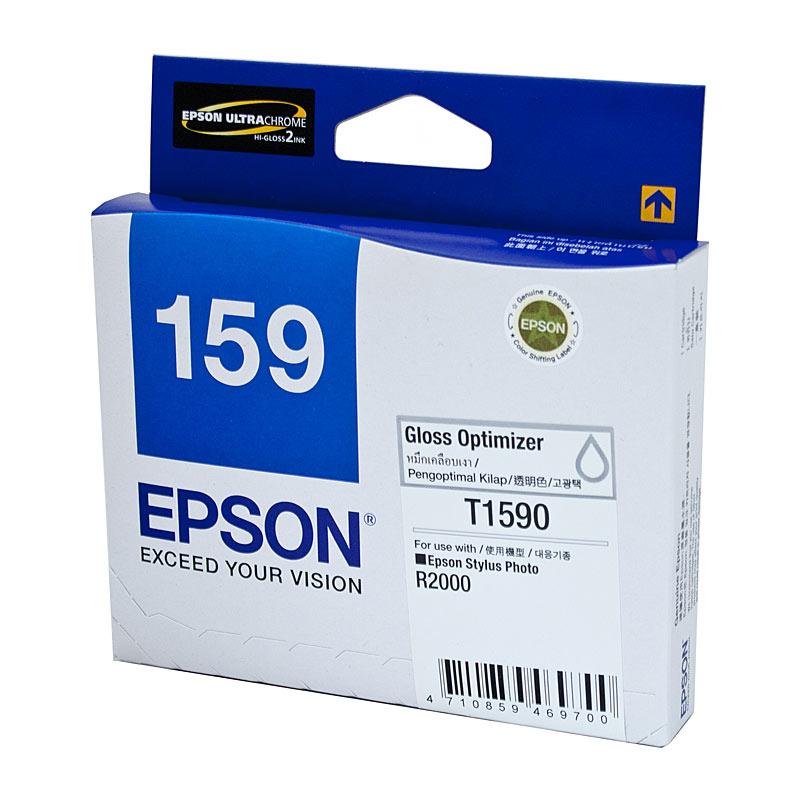 EPSON 1590 Gloss Optimiser Ink cartridge showcasing its sleek design and vibrant color, ideal for enhancing print quality.