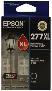 EPSON 277XL High Capacity Black Claria Photo HD ink cartridge, designed for vibrant photo prints with high capacity and exceptional color quality.